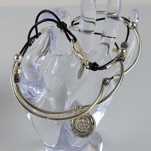 Lizzy James Designs Necklace/Wrap Bracelet Silver Plated and Black Leather 20 In